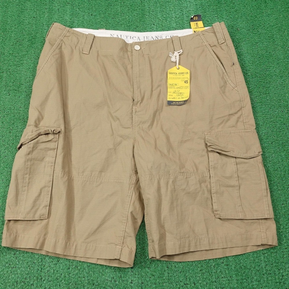 New! Nautica Jeans Co. Shorts Mens 40 Beige Cargo Cotton Ripstop
